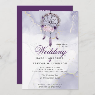 Invitation Tout en un BOHO Mariage violet Dream Catcher