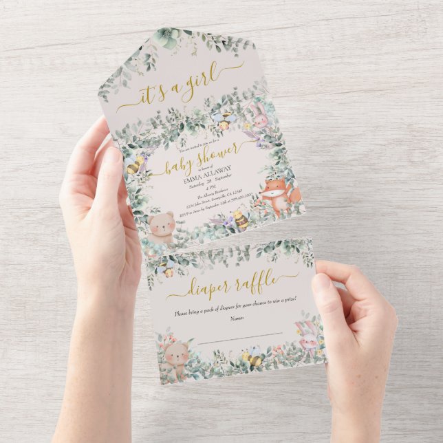Invitation Tout En Un Boho mignonne animal tout en un Baby shower Invita (Déchirure)