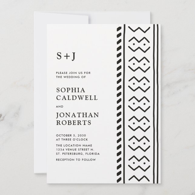 Invitation Tout en un Boho Moderne en tissu boueux Monogramme (Devant)