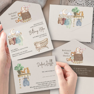 Invitation Tout En Un Boho Nursery Baby shower Book and Diapers