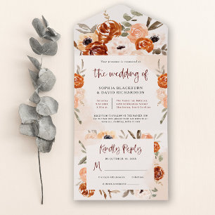 Invitation Tout En Un Boho orange rustique   Mariage d'aquarelle
