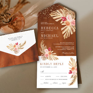 Invitation Tout En Un Boho Palm Floral Terracotta Pampas Terre Cuite Mar