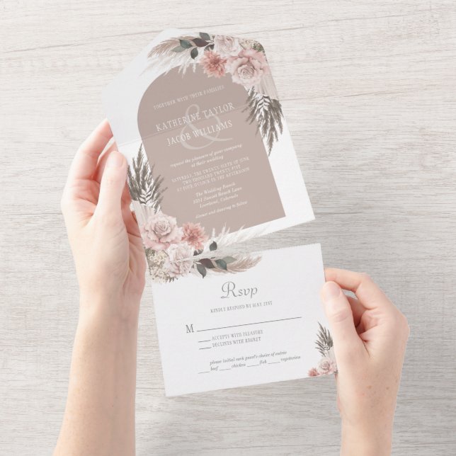 Invitation Tout En Un Boho Pampas Grass Earth Tones Floral Mariage (Déchirure)