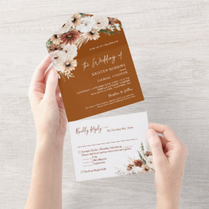 Invitation Tout En Un Boho Pampas Grass Floral Terracotta Mariage d'auto