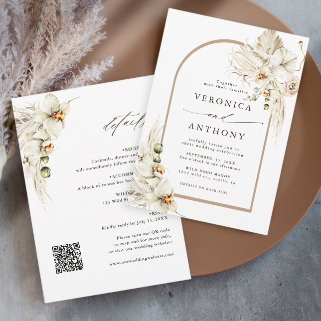Invitation Tout en un Boho Pampas Grass Orchid Floral Mariage (Créateur téléchargé)