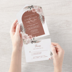 Invitation Tout En Un Boho Pampas Grass Terracotta Mariage