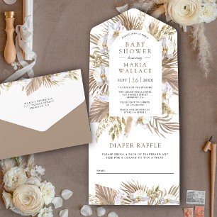 Invitation Tout En Un Boho Pampas Orchidée blanche Baby shower de palmie