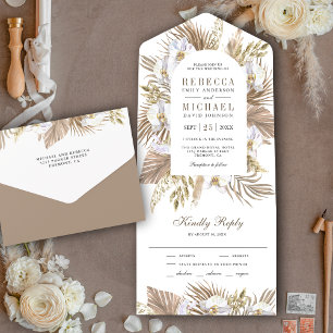Invitation Tout En Un Boho Pampas Orchidée blanche Mariage de palmier sé