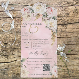Invitation Tout En Un Boho Pampas & Roses roses roses rose QR Code