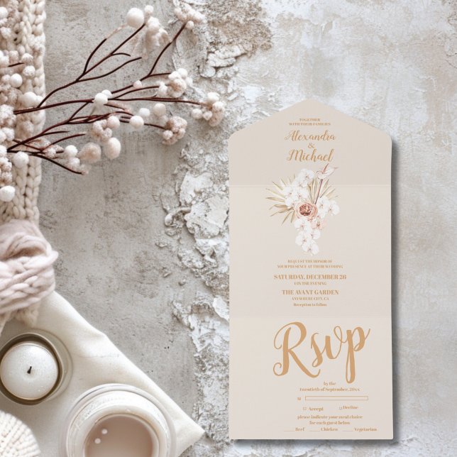 Invitation Tout En Un Boho Pampass Mariage floral (Créateur téléchargé)