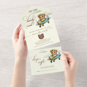 Invitation Tout En Un Boho Pilot Teddy Bear dans le Baby shower d'avion