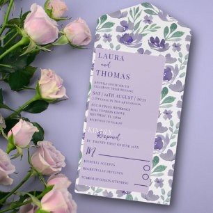 Invitation Tout En Un Boho Purple Aquarelle Floral Mariage