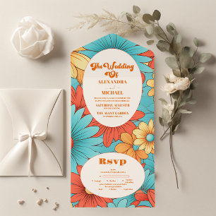 Invitation Tout En Un Boho Retro Floral Mariage
