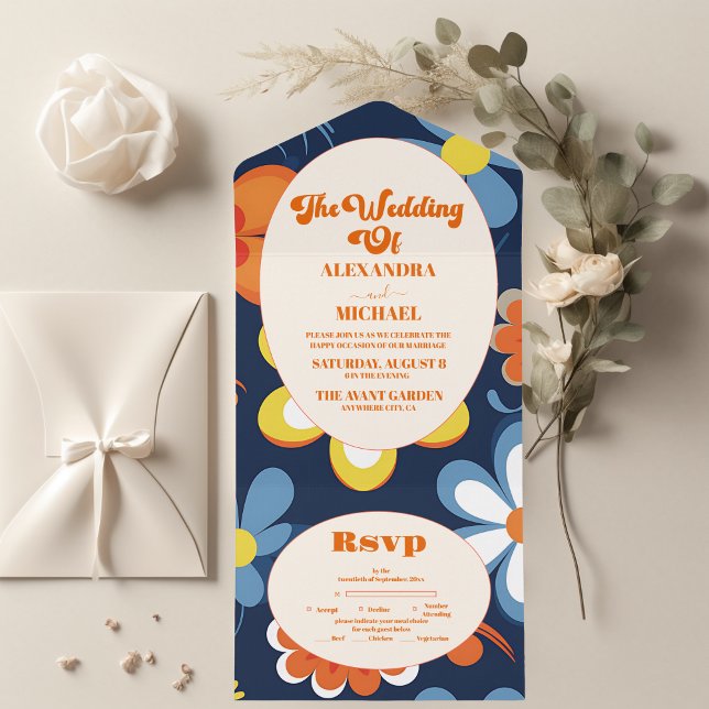 Invitation Tout En Un Boho Retro Floral Mariage (Créateur téléchargé)