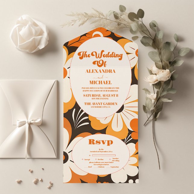 Invitation Tout En Un Boho Retro Floral Mariage (Créateur téléchargé)