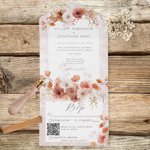 Invitation Tout En Un Boho rouille moderne & Neutres Floral QR Code