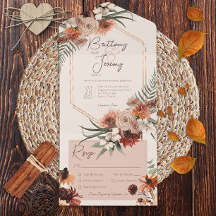 Invitation Tout En Un Boho Rust & Neutral Fall Floral Crème Dîner