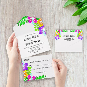 Invitation Tout En Un Boho Rustic Coloré Roses été Floral Mariage