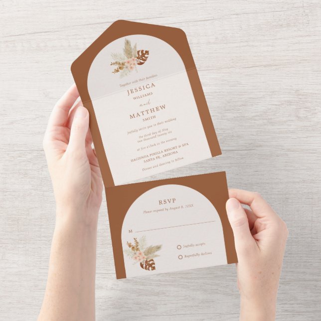 Invitation Tout En Un Boho Rustique automne fleurs Mariage automne (Déchirure)