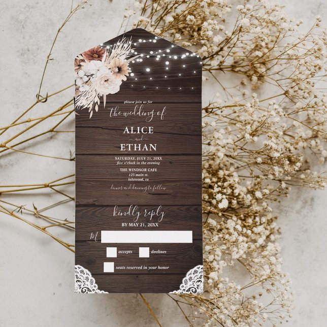 Invitation Tout En Un Boho Rustique Éclairages de Chaîne de Fleurs Neutr (Créateur téléchargé)