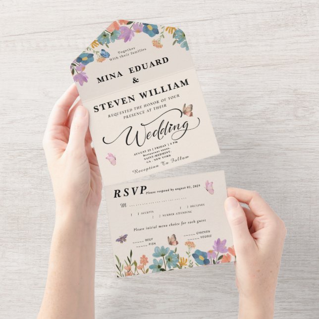 Invitation Tout En Un Boho rustique fleur sauvage mariage (Déchirure)