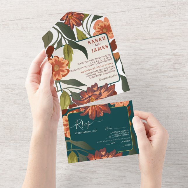 Invitation Tout En Un Boho Rustique moderne Floral Mariage de automne Pe (Déchirure)