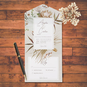 Invitation Tout En Un Boho Séché Neutre Crème Florale Frame No Dinner