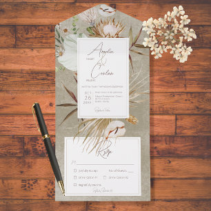 Invitation Tout En Un Boho Séché Neutre Floral Frame Sage Dîner