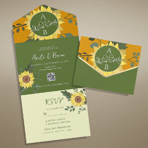 Invitation Tout En Un Boho Sunflower Mariage QR Code
