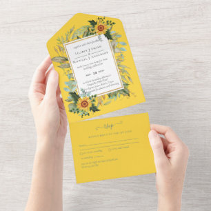 Invitation Tout En Un Boho Sunflower Sage Mariage de verdure