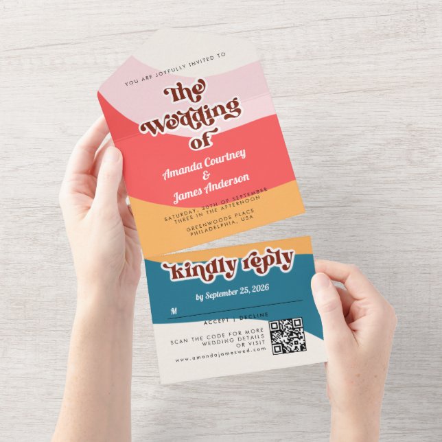 Invitation Tout En Un Boho Super Rétro les années 70 Mariage (Déchirure)