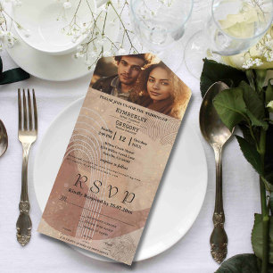 Invitation Tout En Un Boho Terracotta Brown Abstrait QR Code Minimaliste