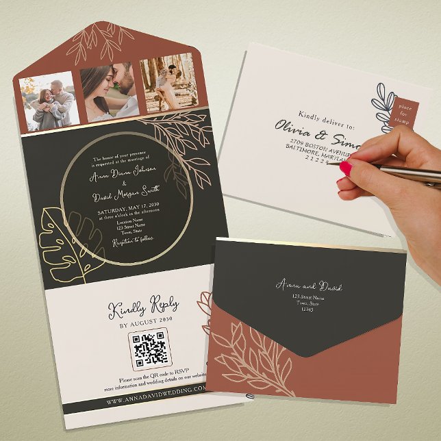Invitation Tout En Un Boho Terracotta Orange Brûlé Mariage (Créateur téléchargé)