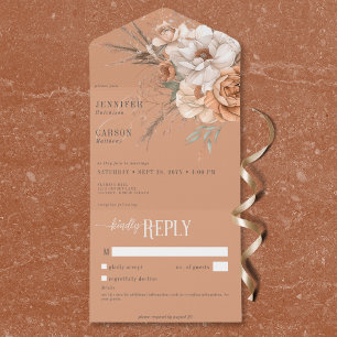 Invitation Tout En Un Boho Terracotta Pêche Crème Floral Pas de dîner