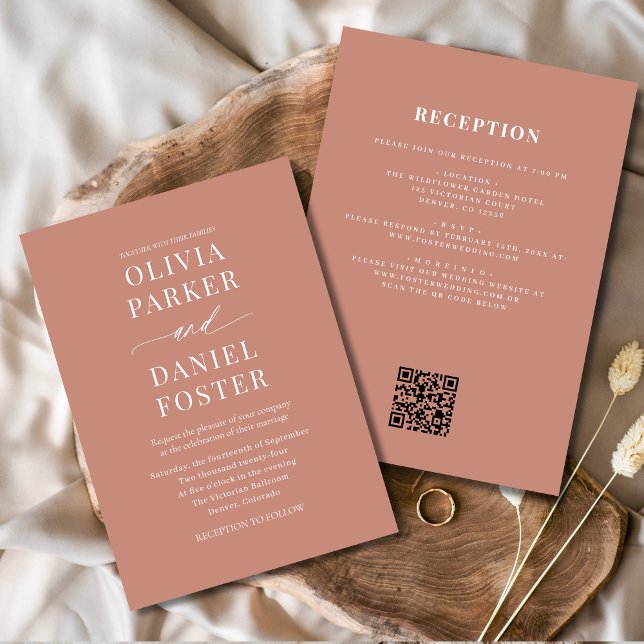 Invitation Tout en un Boho Terracotta QR Code Mariage (Créateur téléchargé)