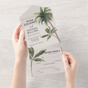 Invitation Tout En Un boho tropical aquarelle palace mariage plage