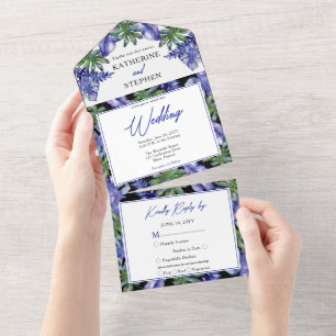Invitation Tout En Un Boho Tropical Feuilles violet vert Mariage
