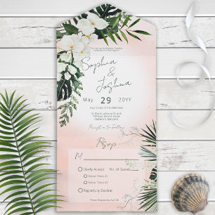 Invitation Tout En Un Boho Tropical Green Dîner Moderne Rose Blush