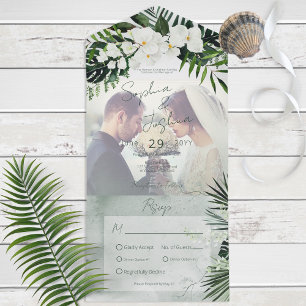 Invitation Tout En Un Boho Tropical Green Dîner Photo Moderne