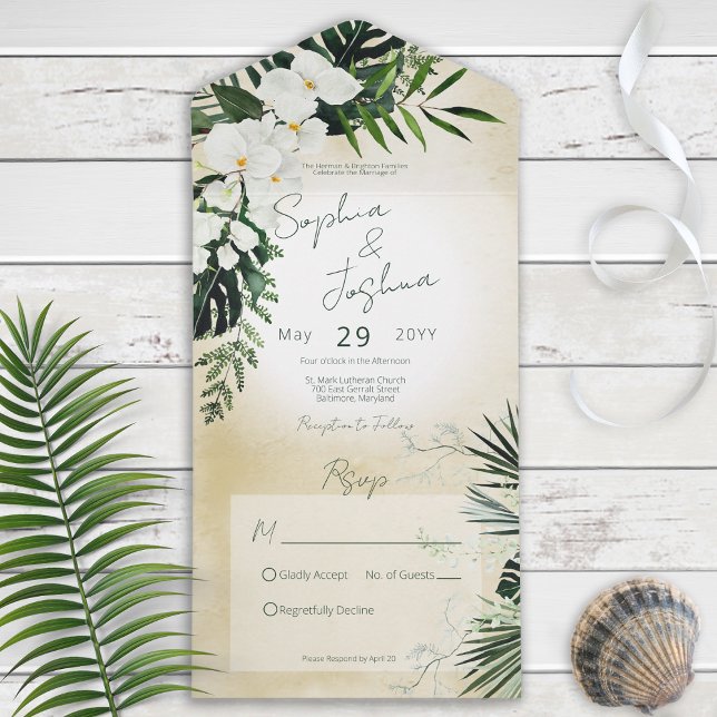 Invitation Tout En Un Boho Tropical Green Sable Moderne Pas de Dîner (Créateur téléchargé)