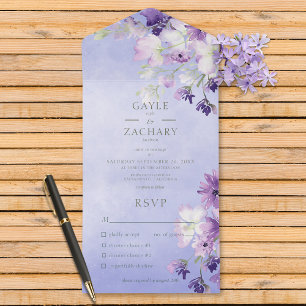 Invitation Tout En Un Boho violet Floral Purple Dîner