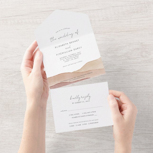 Invitation Tout En Un Boho Watercolor Mariage Abstrait (Déchirure)