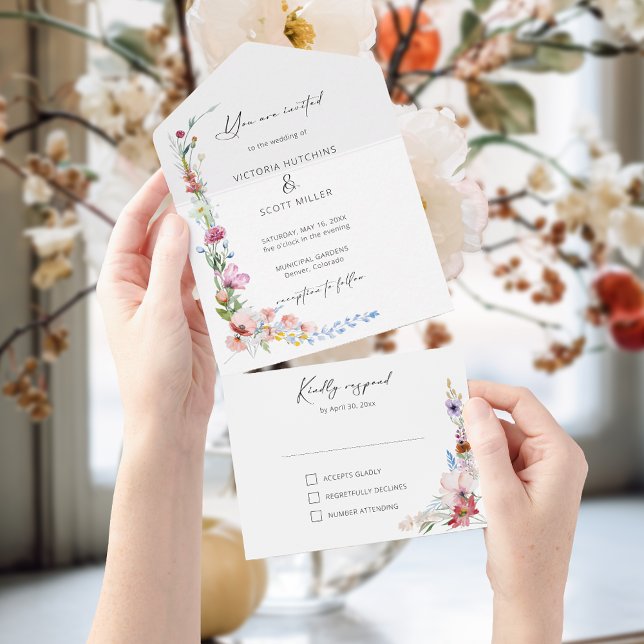 Invitation Tout En Un Boho Watercolor Wildflower Calligraphy Wedding (Créateur téléchargé)