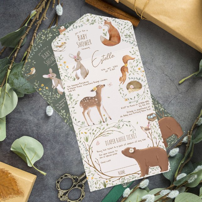 Invitation Tout En Un Bois Animaux Forêt Amis Baby shower couche (Créateur téléchargé)