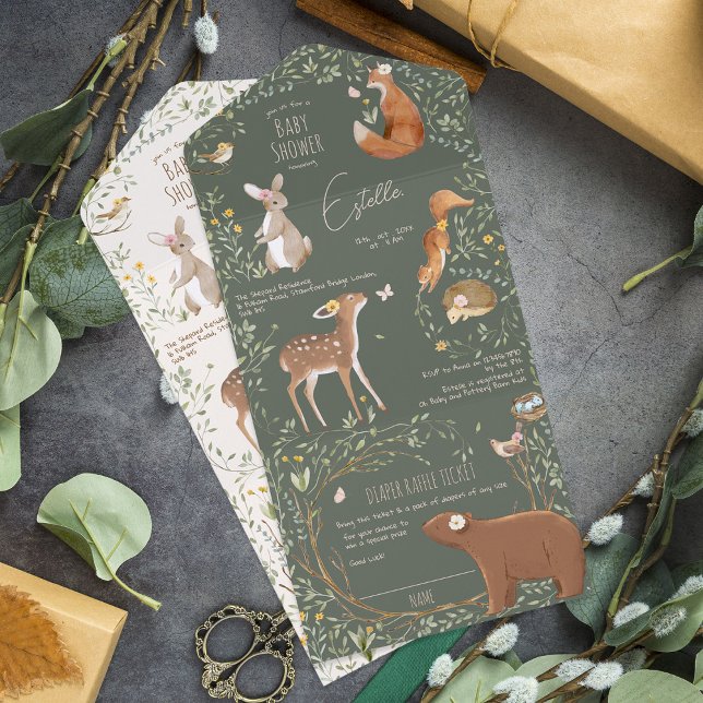 Invitation Tout En Un Bois Animaux Forêt Amis Baby shower couche (Créateur téléchargé)