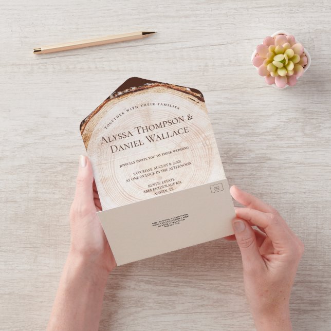 Invitation Tout En Un Bois Mariage rustique Bagues d'écorce Unique (Vidéo)