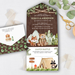Invitation Tout En Un Bois rustique Bois Bois Animaux Baby shower de cam