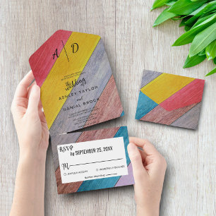 Invitation Tout En Un Bois rustique coloré Tout en un Mariage Inviter