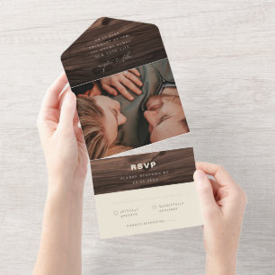 Invitation Tout En Un Bois rustique Simple moderne minimaliste Mariage