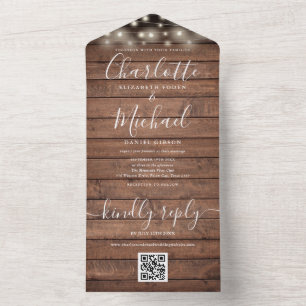 Invitation Tout En Un Bois rustique voyants Mariage de code QR
